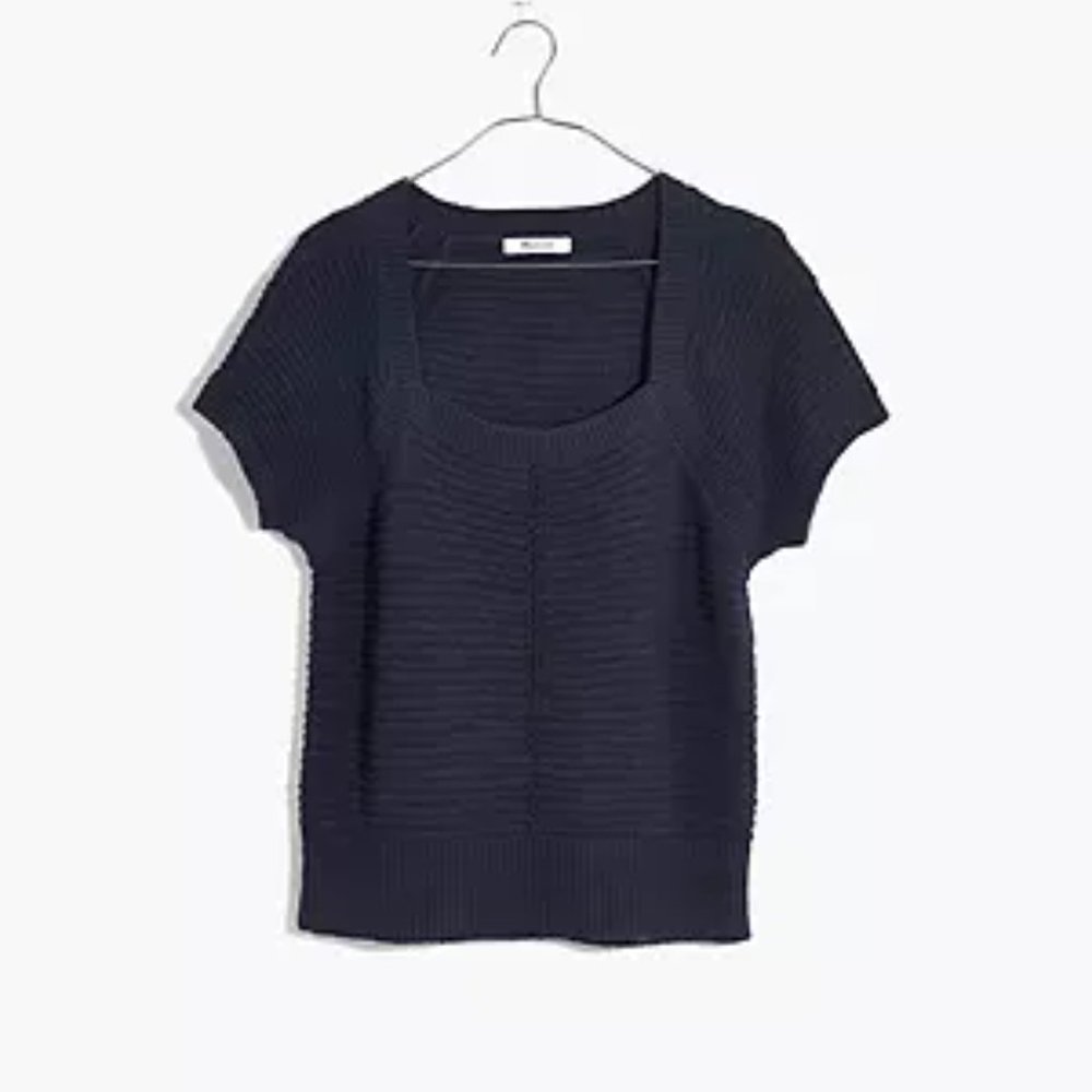 Madewell ribbed square-neck crop sweater, short sleeve, size Medium
